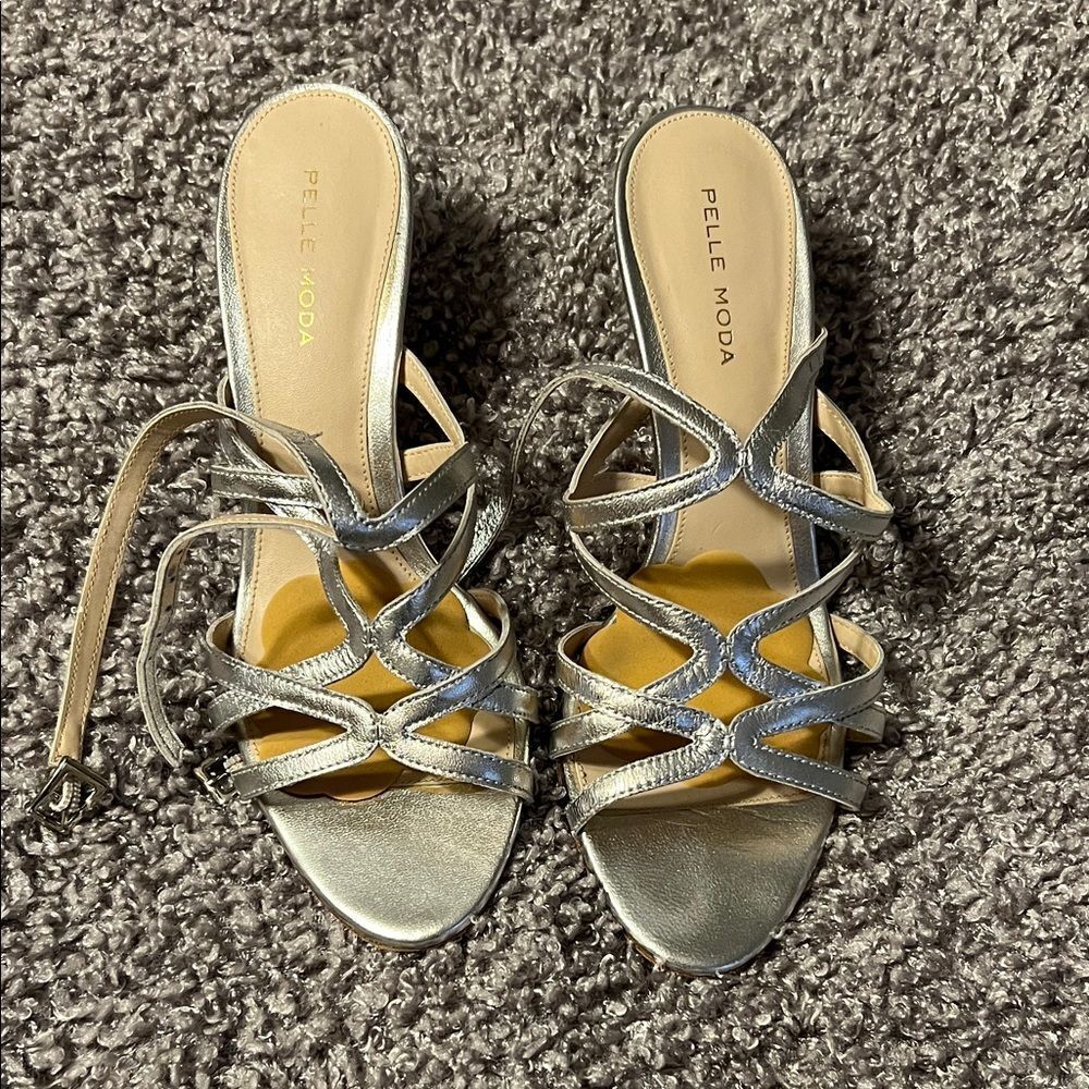 Pelle Moda Metallic Silver Strappy Heels